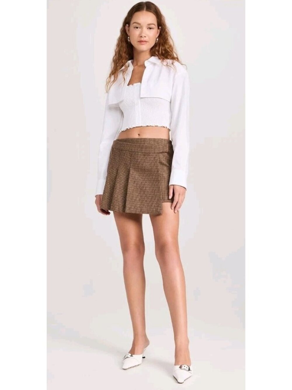 New Astr The Label Theodora Mini Skirt Pleated Plaid Checked Academia M Brown